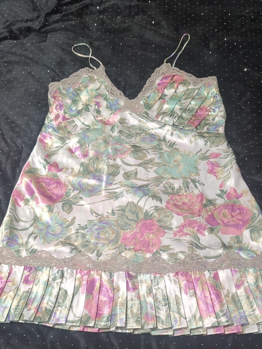 Victoria's Secret Floral Satin Slip Dress in Pink and Mint